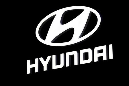 The Hyundai booth displays the company logo at the North American International Auto Show in Detroit, Michigan, U.S. January 16, 2018. REUTERS/Jonathan Ernst
