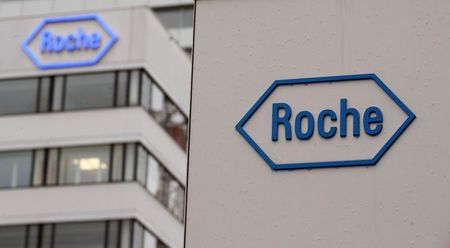 The logo of Swiss drugmaker Roche is seen at its headquarters in Basel, Switzerland February 1, 2018. REUTERS/Arnd Wiegmann