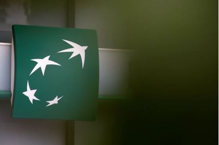 A BNP Paribas logo is seen outside a bank office in Nantes, France, July 16, 2020. REUTERS/Stephane Mahe