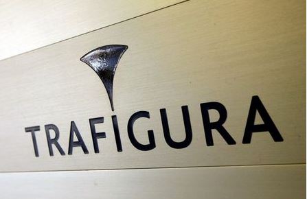 Trafigura logo is pictured in the company entrance in Geneva, Switzerland March 11, 2012. REUTERS/Denis Balibouse/File Photo