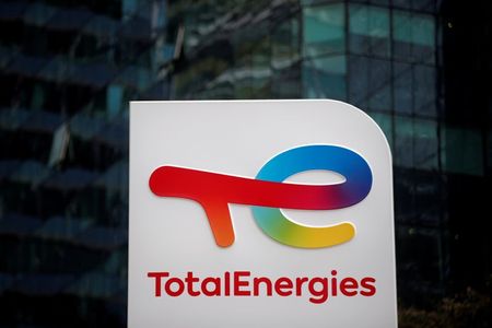 A general view of logo at the TotalEnergies electric vehicle fuelling station in the La Defense business district in Paris, France, July 28, 2021. REUTERS/Benoit Tessier