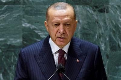 FILE PHOTO: Turkish President Tayyip Erdogan addresses the 76th Session of the U.N. General Assembly in New York City, U.S., September 21, 2021. REUTERS/Eduardo Munoz/Pool