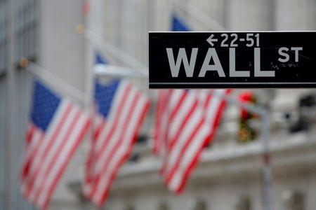 FILE PHOTO: A street sign for Wall Street is seen outside the New York Stock Exchange (NYSE) in Manhattan, New York City, U.S. December 28, 2016. REUTERS/Andrew Kelly/File Photo 