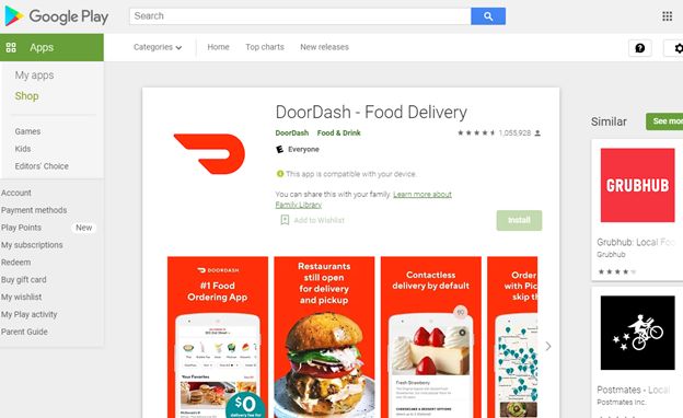 Мобильное приложение Door Dash в Google Play